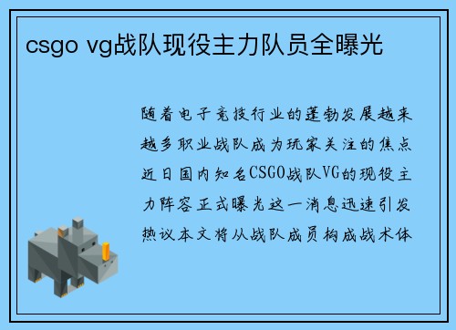 csgo vg战队现役主力队员全曝光