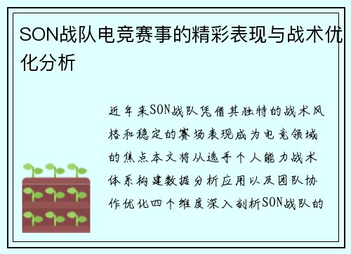SON战队电竞赛事的精彩表现与战术优化分析
